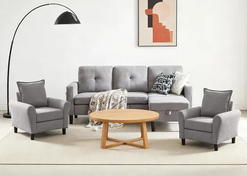 Miniatura 14 de Sofá Seccional Sofás para Sala de Estar, Sofás Seccionales Modulares de 3 Asientos en Forma de L con Almacenamiento y Chaise Reversible, Tela