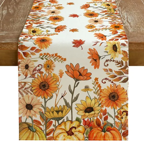 Miniatura 13 de GEEORY Camino de mesa de primavera de 13 x 72 pulgadas, acuarela floral de flores silvestres con mariposa, decoración de mesa rústica de granja