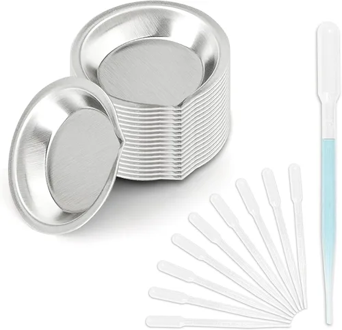 18 paletas de colores de pintura de acero inoxidable y 10 cuentagotas de 0.1 fl oz, bandeja de paleta de mezcla de acuarelas para artistas, tazas de