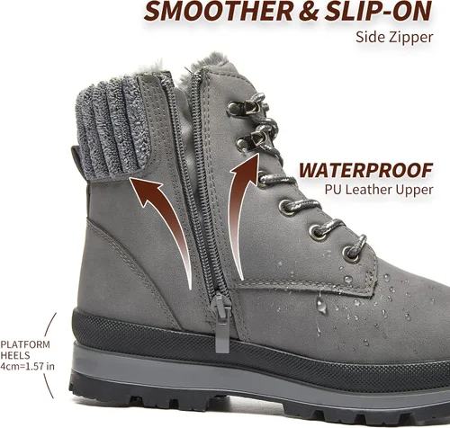 Miniatura 3 de BABUDOG Botines impermeables para mujer para exteriores (sin suela antideslizante), botas de combate de moda con cremallera lateral, botas de nieve