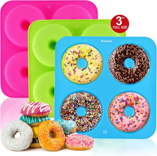 Miniatura 7 de Anaeat Paquete de 2 moldes de silicona para hornear donas, simplemente sácalos. Moldes antiadherentes para hornear donuts sin BPA para 6 donas