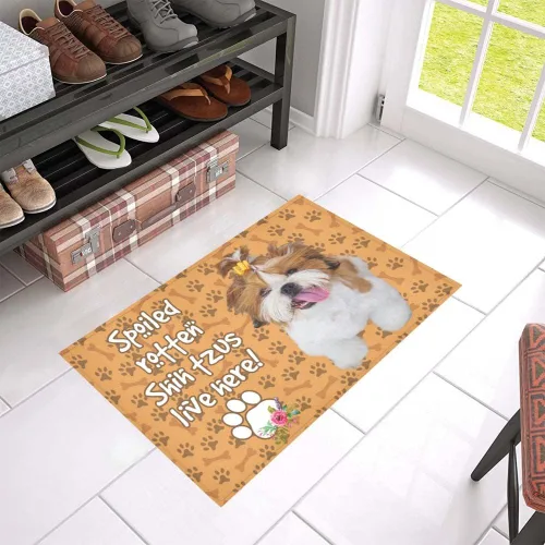 Tapete de franela de bienvenida para interiores y porche, tapete de franela de bienvenida Ln Shih Tzu mimado, regalos personalizados, decoración del