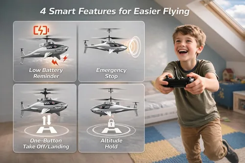 Miniatura 2 de DEERC Helicóptero de control remoto para niños y adultos, helicóptero RC Shark con retención de altitud, despegue/aterrizaje con una tecla, luces