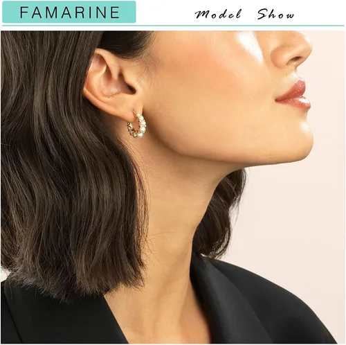 Miniatura 2 de FAMARINE Aretes de aro de perlas para mujer, aros de perlas ligeros para niñas