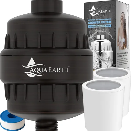 Miniatura 10 de Aqua Earth Filtro de cabezal de ducha para agua dura de 20 etapas para eliminar cloro fluoruro suavizante de agua carbón activado de cáscara de coco