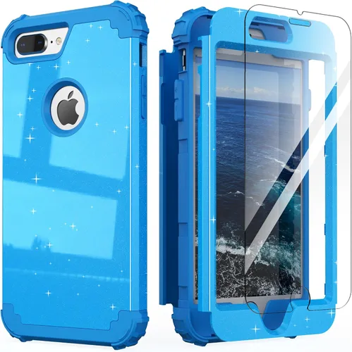 Miniatura 16 de IDweel Funda para iPhone 8 Plus, para iPhone 7 Plus con Protector de Pantalla, 3 en 1 Híbrida Resistente a Golpes de Servicio Pesado, Cubierta Dura