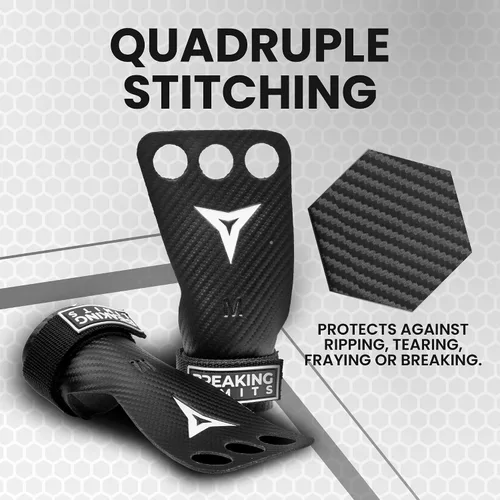 Miniatura 8 de BREAKING LIMITS Crossfit Grips - Puños de gimnasia de 3 agujeros, agarre de mano de carbono, Calleras para Crossfit, agarre de gimnasia para hombres