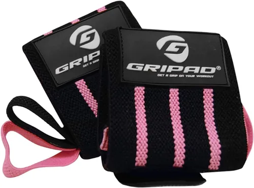 Gripad Muñequeras de soporte para levantamiento de pesas de 12 x 3 pulgadas, muñequeras fuertes, 2 trabillas para el pulgar, ideal para Negro/Blanco