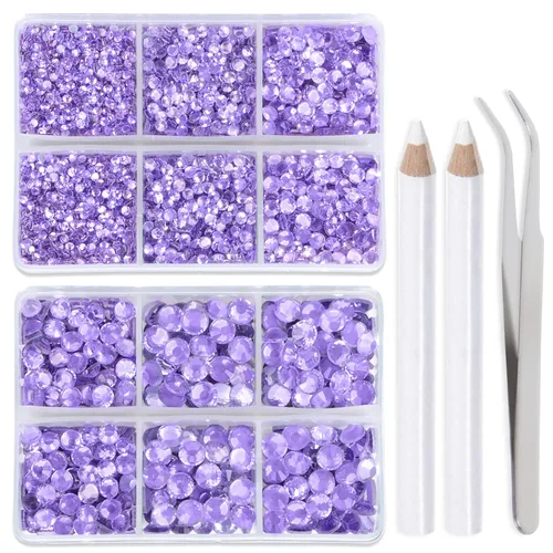 Miniatura 40 de LPBeads 6400 unidades de diamantes termoadhesivos de 12 colores con parte trasera plana, 5 tamaños mixtos, gemas de cristal redondas con pinzas