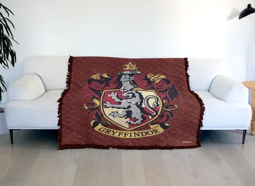 Miniatura 6 de Manta de Harry Potter, 50 x 60 pulgadas, tapiz tejido original de Gryffindor, mezcla de algodón, manta con flecos