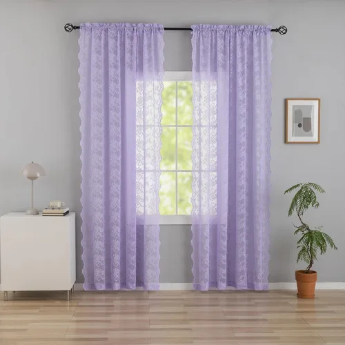 Miniatura 27 de YJ YANJUN Cortinas traslúcidas negras de 54 pulgadas de largo, panel de cortina de encaje gótico victoriano para cocina, cortinas cortas de Negro