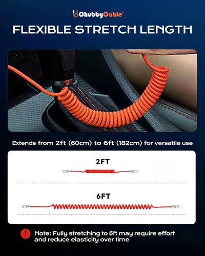 Miniatura 6 de chubbycable Curly Chubby - Cable de carga rápida USB C en espiral de 240 W, cable de carga retráctil trenzado duradero para automóvil compatible