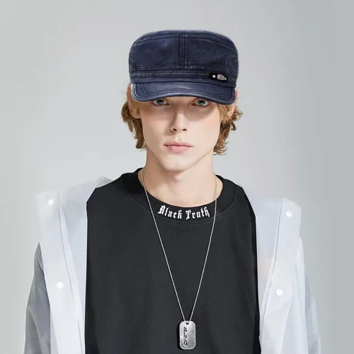 Miniatura 2 de Gorra militar unisex, estilo cadete, ajustable, de algodón lavado, con parte superior plana, gorra de béisbol