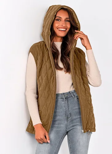 Miniatura 8 de PRETTYGARDEN Chaleco acolchado de otoño para mujer, casual, sin mangas, con capucha, con cremallera, abrigo de invierno