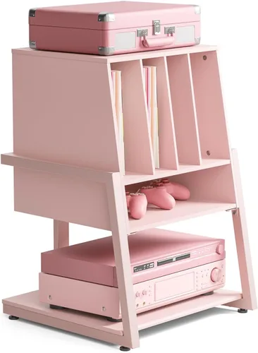 Miniatura 10 de FITUEYES Soporte para tocadiscos de diseño con almacenamiento de discos de vinilo, soporte para tocadiscos con estación de hasta 120 piezas, pequeño