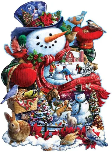 Bits and Pieces Rompecabezas de 750 piezas para adultos – Muñeco de nieve feliz – Rompecabezas de Navidad por el artista Larry Jones, tamaño del