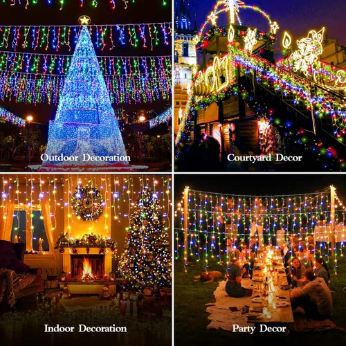 Miniatura 2 de FLVOECN 480 luces LED de Navidad de 49 pies, enchufables, 8 modos con temporizador, luces de hielo regulables, para exteriores, impermeables