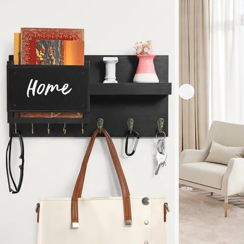 Miniatura 4 de Estante decorativo para colgar llaves con 8 ganchos, fácil de instalar, soporte de madera natural para llaves y correo para montaje en pared