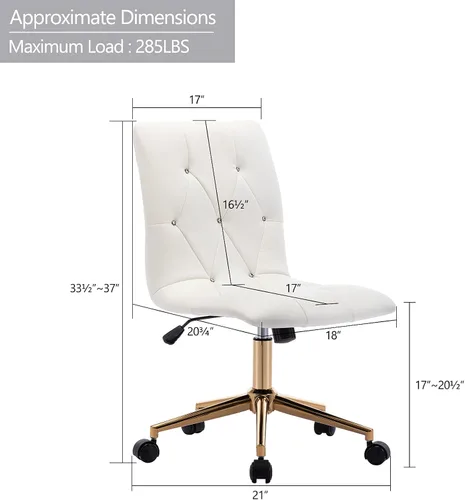 Miniatura 3 de DUHOME Silla moderna de oficina en casa, de piel sintética, bonita silla de escritorio blanca con base dorada, silla de tocador rodante sin brazos