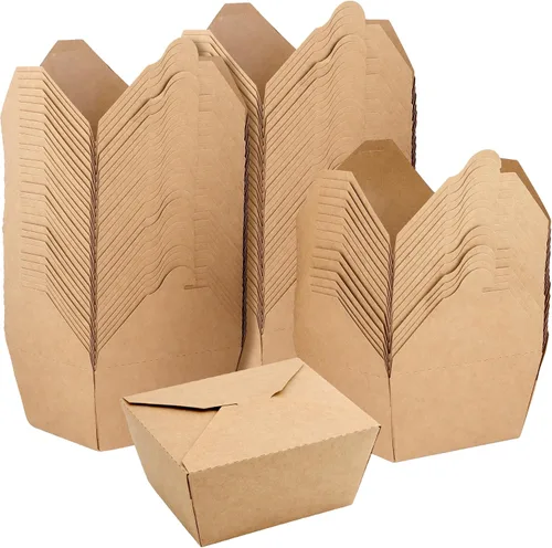 Miniatura 7 de JEUIHAU Paquete de 50 cajas de 45 onzas de papel kraft marrón para llevar, recipientes chinos para llevar, resistentes a fugas y grasa