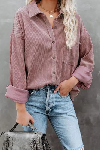 Miniatura 5 de Magritta Camisas de manga larga con cuello en V y botones para mujer, blusas de gran tamaño con bolsillos