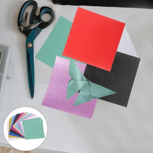 Miniatura 6 de EXCEART 40 hojas de papel con purpurina para proyectos de bricolaje, papel cuadrado de cartulina con purpurina, papel de manualidades multifunción