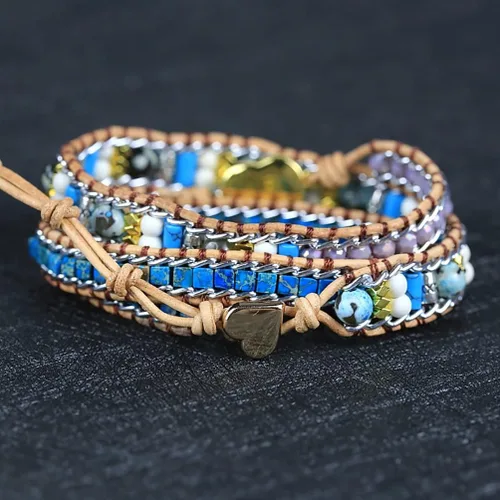 Miniatura 6 de ZOSOJONA Pulsera envolvente para mujer, estilo bohemio, con cuentas de piedra de cristal de jaspe natural