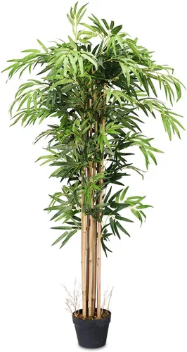 Miniatura 8 de Juego de 2 árboles de bambú artificiales de 5 pies, plantas de vegetación falsas en macetas para interiores y exteriores, hermoso árbol de imitación
