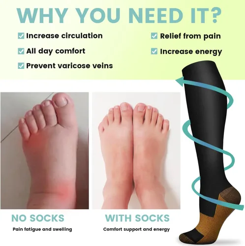 Miniatura 4 de Iseasoo - Calcetines de compresión, de cobre, para mejorar la circulación, correr, hacer senderismo y ciclismo, 15-20 mmHg, para hombre y mujer