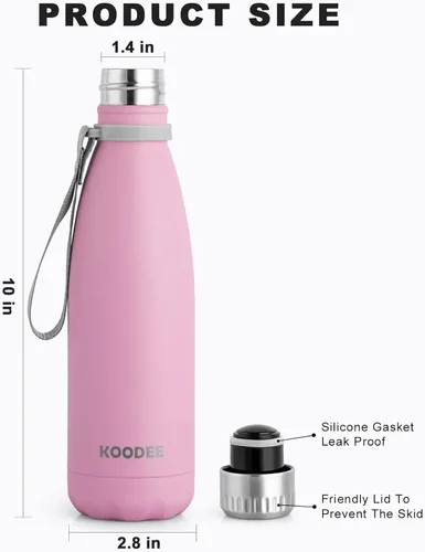 Miniatura 5 de koodee Botella deportiva de agua aislada al vacío de doble pared de acero inoxidable, 17 oz, con forma de botella de refresco, a prueba de fugas