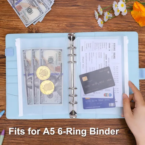 Miniatura 3 de Antner 20 piezas de bolsillos para carpeta A5 con 6 agujeros, insertos para planificador de presupuesto, sobres para rellenar con efectivo