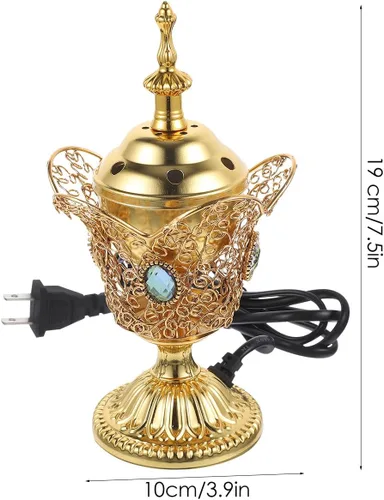 Miniatura 4 de Quemador de incienso eléctrico de metal, estilo de Oriente Medio, incensario eléctrico de mesa para hogar, oficina, yoga, spa, decoración de Dorado