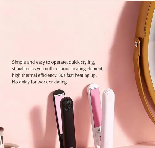 Miniatura 4 de Mini rizador y alisador de cerámica 2 en 1, tamaño de viaje, herramienta de peinado de doble voltaje para cabello corto y fino, rizador de calor
