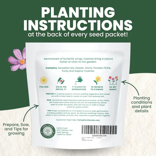 Miniatura 4 de Crazy Cosmos Mix - Sobre grande de 0.18 oz - 600 semillas de flores para plantar - Cosmos bipinnatus
