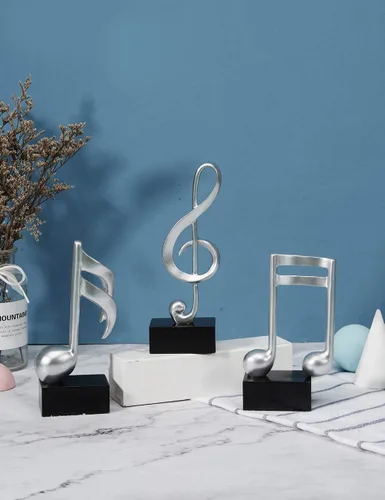 Miniatura 2 de HAUCOZE 3 piezas de decoración de notas musicales regalo musical mesa centro de mesa escultura estatua para sala de piano casa oficina plata 7.5