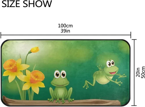 Miniatura 3 de Alfombras de cocina con diseño de dos ranas verdes, antideslizantes, suaves, alfombra de baño, alfombra para decoración del hogar, 39 x 20 pulgadas