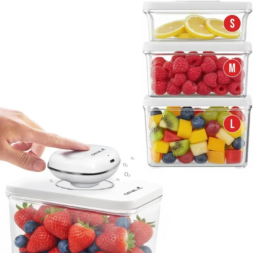 Miniatura 10 de Recipientes de vidrio de sellado al vacío para almacenamiento de alimentos (juego de 3 piezas) Funciona con la mayoría de selladores al vacío