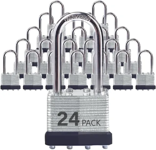 Miniatura 12 de Candados de acero laminado con llave similar con grillete normal para cobertizos, cercas y casilleros (paquete de 12)