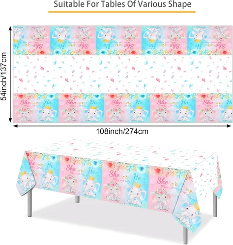 Miniatura 2 de PHOGARY Paquete de 3 manteles de revelación de género de bebé para decoración de fiesta de niño o niña, elefantes bebés rosas o azules, manteles
