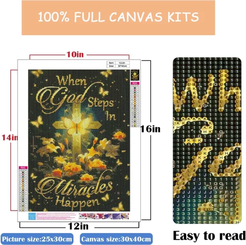 Miniatura 2 de Kits de pintura de diamantes de Cristo para adultos principiantes, flores de mariposa 5D de taladro completo, kits de arte de diamantes redondos