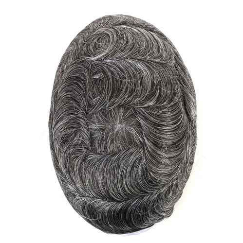 Super Natural Mens Hair Piece 100% Cabello humano indetectable Mens Toupee Hair Systems Piel ultra fina V Looped Hair #1B40