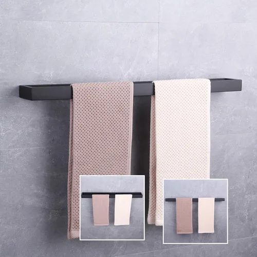 Miniatura 9 de GERZWY Toallero de baño de 24 pulgadas, de acero inoxidable, estilo contemporáneo, montaje en pared, negro mate, HG1701 (60)-BK