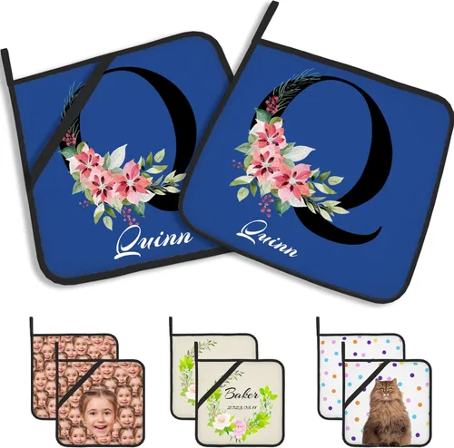Miniatura 29 de Manoplas de horno personalizadas con soportes para ollas con nombre y foto personalizados, manoplas de horno resistentes al calor y al deslizamiento
