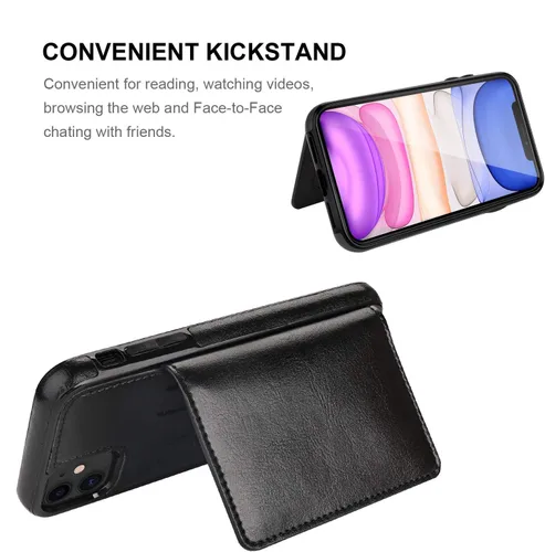Miniatura 6 de KIHUWEY Funda compatible con iPhone 11 con tarjetero y soporte para tarjetas de crédito, de cuero de primera calidad, duradero, a prueba de golpes