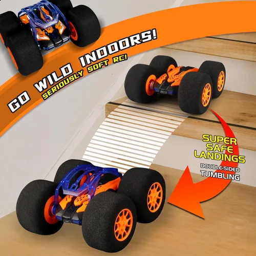 Miniatura 2 de Coches de acrobacias RC de interior con control remoto y juguetes con ruedas suaves, coches RC para niños, interior y exterior, con faro LED