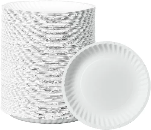 Miniatura 8 de GUSTO 500 platos de papel blanco sin revestimiento de 9 pulgadas, platos de postre desechables, papel decorativo para manualidades