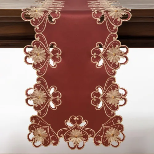 Miniatura 23 de DECOZEN Camino de Mesa Navideño Dorado con Ciruela – Bufanda Decorativa Bordada para Comedor y Tocador para Mesas Navideñas, Bodas y Fiestas – 14 x