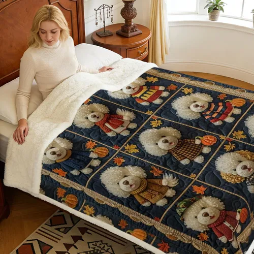 Miniatura 197 de Autumn Teddy Dog Patchwork Sherpa Blanket Fall Cozy Throw Blanket Cute Puppy Quilt Style Warm Soft Blanket for Couch Sofa Bedroom Decor 50x60 Inches