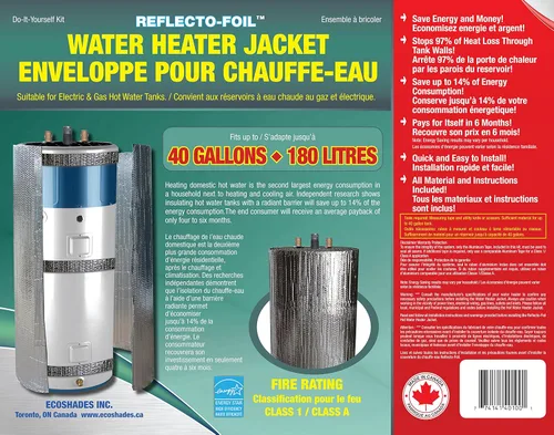 Chaqueta aislante para calentador de agua caliente, kit "premium": ahorro de energía REFLECTIVE FOIL se adapta a 40 galones/180 litros. Fabricante