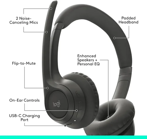 Miniatura 6 de Logitech Zone 301 - Auriculares inalámbricos Bluetooth con micrófono con cancelación de ruido, compatibles con Windows, Mac, Chrome, Linux, iOS